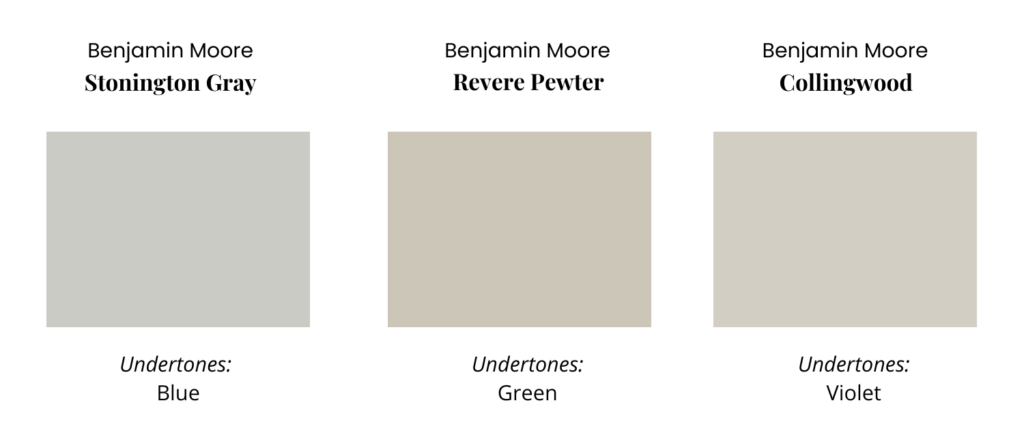 对比了包括斯通宁顿灰色、里维尔白镴和科林伍德在内的灰色颜料的底色。