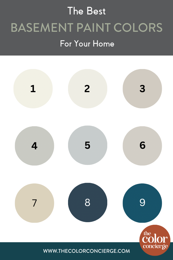 一系列的颜色最好9地下室油漆颜色的色板。伟德app最新版本下载