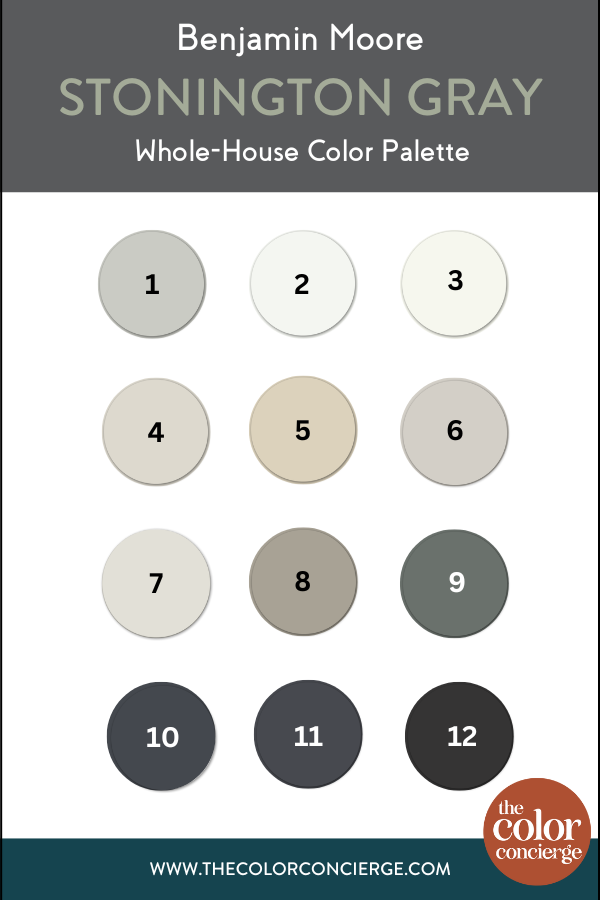 一系列的颜色色板图的BM Stonington灰色颜色指南。